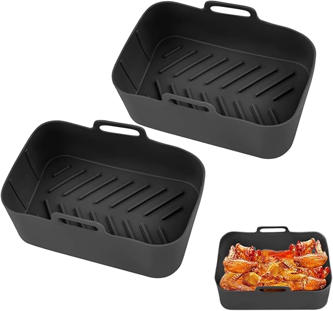 2pcs Silicone Baking Moulds Cake Tins for Dual Air Fryer, Non-Stick Quick Release Heat Resistant Loaf Pans Air Fryer Accessories(Black)