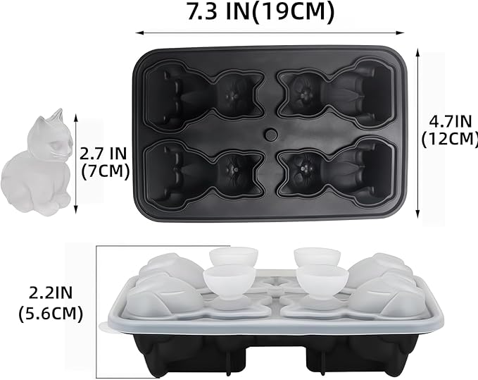 2026 New 3d Ice Cube Mold: Bulldog Whiskey Ice Cube Mold Tray Set Molds Small For Freezer Mini Cat Shaped Silicone Tiny Block Shaved Plunge Cooler Cute Cocktails With Lid Fancy (cat)
