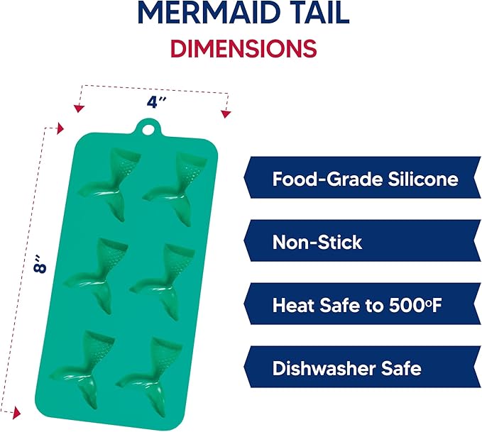 HIC Kitchen Silicone Mermaid Tails Ice Cube Tray, Non-Stick, Set of 2, Each Tray Makes 6 Mermaid Tails
