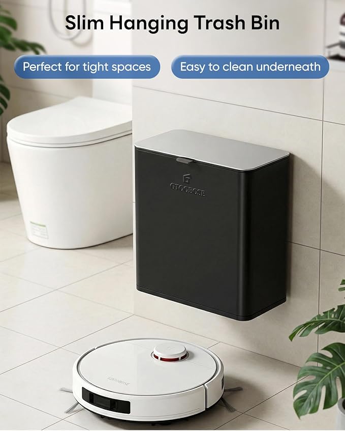 Kitchen Compost Bin, 10L/2.6G Trash Can with Lid, Slim Stainless Steel Hanging Garbage Bin for Kitchen, Bathroom, Bedroom, Office, Wall Mounted Compost Bin with Inner Bucket, Black