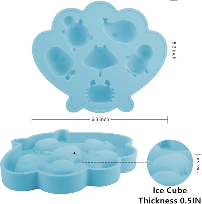 Fu Store Ice Cube Tray Shell Silicone Ice Cube Trays with Cute Marine Life Shapes Cubes Easy to Release Perfect for Freezer Home, Kitchen, Drinks, Cocktail, Coffee, Chocolate Mold (Blue)