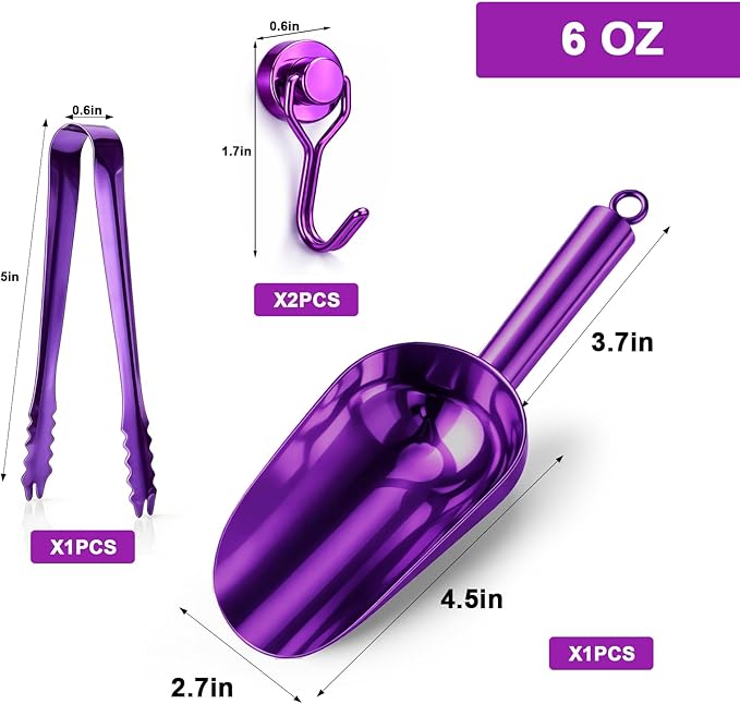 Stainless Steel Ice Scoop for Freezer with Magnetic Hook - Ice Scoop for GE Profile Opal 2.0 Nugget Ice Maker, for Kitchen Bar Party Accessories (6OZ- Purple)