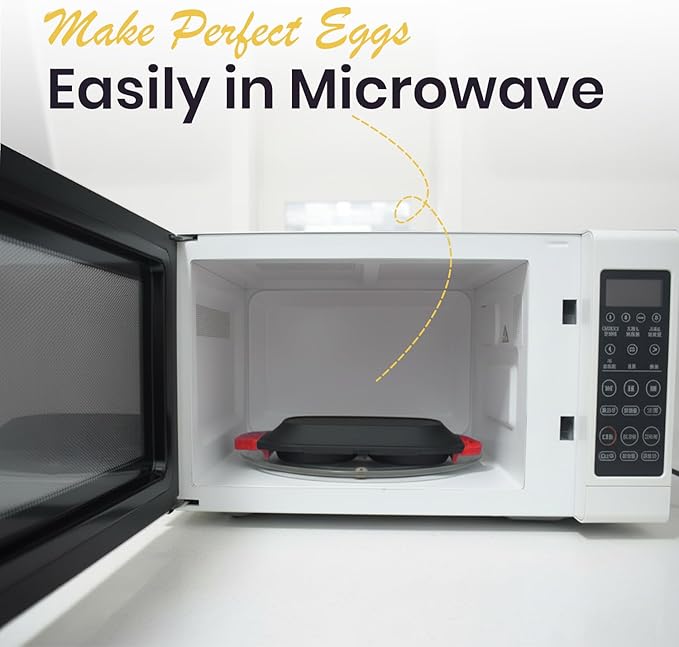 Eggssentials - Microwave Egg Cooker for 2 Eggs, Non-Stick Egg Maker with Silicone Lid, Easy Egg Cooker and Omelette Maker for Quick Breakfast, Durable and Easy to Clean Design, Black Color