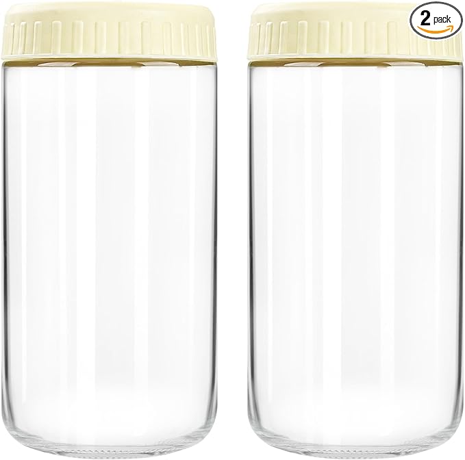 SHOWIN Overnight Oats Containers with Lids, 24oz Glass Jars with Lids 2 pcs, Milk White, Wide Mouth Mason jars for Salad, Yogurt, Snacks, Meal Prep