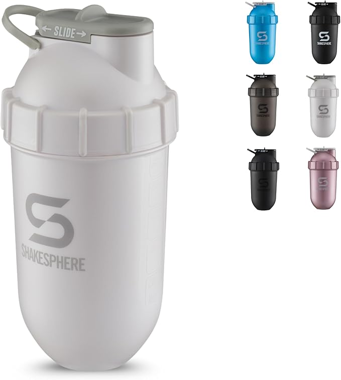 SHAKESPHERE Shaker Bottle - 24oz Leak Proof Protein Shaker Bottle for Pre Workout, Smoothie, and Powder Drink Mixes, No-Blade Mixer for Gym, BPA-Free, Easy Clean & Easy to Carry (Pearl White)