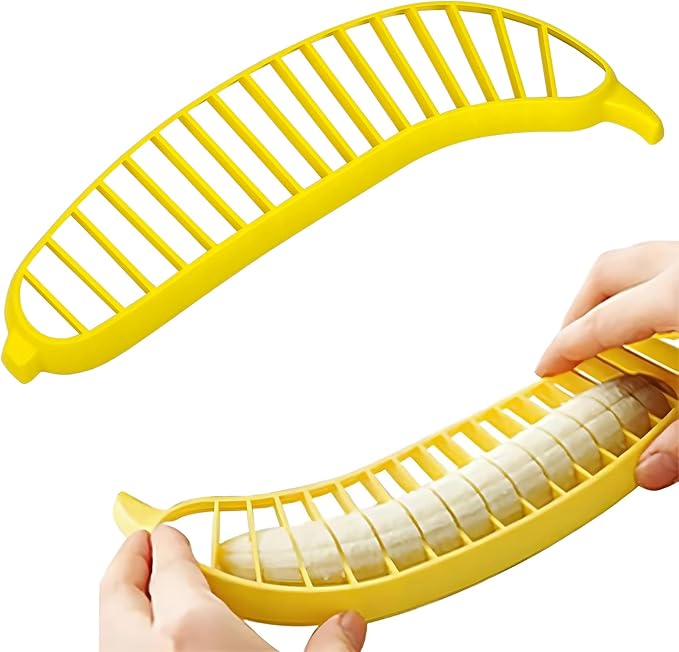 Guyuyii Banana Slicer – Safe, Easy Kitchen Gadget for Kids and Adults | Get 18 Even Slices in Seconds | Perfect for Fruit Salad, Cereal and Dessert Prep | Manual and Dishwasher Safe