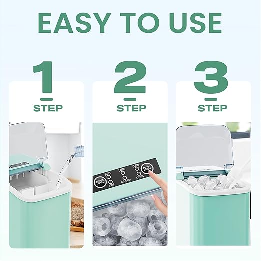 Ice Makers Countertop, Portable Ice Machine with Handle, 6 Mins 9 Bullet Ice Cubes with Basket and Scoop, 26lbs in 24Hrs, Auto-Cleaning, for Home, Kitchen, RV, Camping, Green