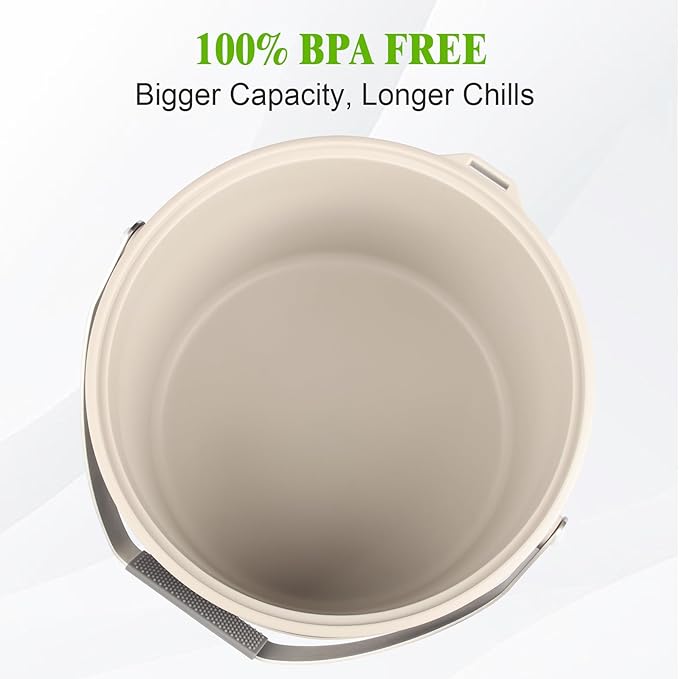 5QT/4.8L Insulated Ice Bucket for Parties, Large Capacity Double-Wall Beverage Bucket with Scoop & Lid for Champagne, Wine, Cocktail (White)