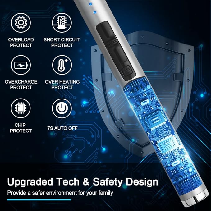 ARECTECH Rechargeable Electric Candle Lighter, Christmas Stocking Stuffers Gifts for Mom Men Wife, Arc Plasma Windproof Lighter for Candle Kitchen Birthday with Type-C Cable, Silver 2 Pack