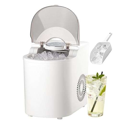 VEVOR Countertop Ice Maker, 7 Cubes Ready in 6 Mins, 26 lbs per Day, Self-Cleaning Portable Machine with Ice Scoop, Ice-Making Machine with 2 Sizes Bullet ICES for Home, Kitchen, Office, Bar & Party