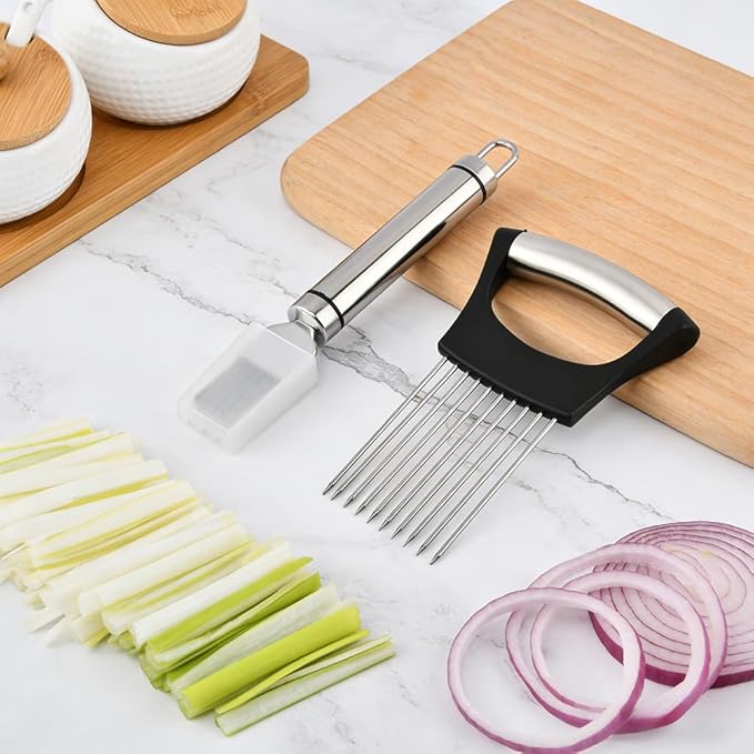 Onion Holder & Slicer Set, Kitchen Scallion Onion Cutter, Kitchen Herb Cutter, Scallion Shredding Tool, Chopper for Slicing of Tomatoes, Avocados, Eggs and Other Vegetables