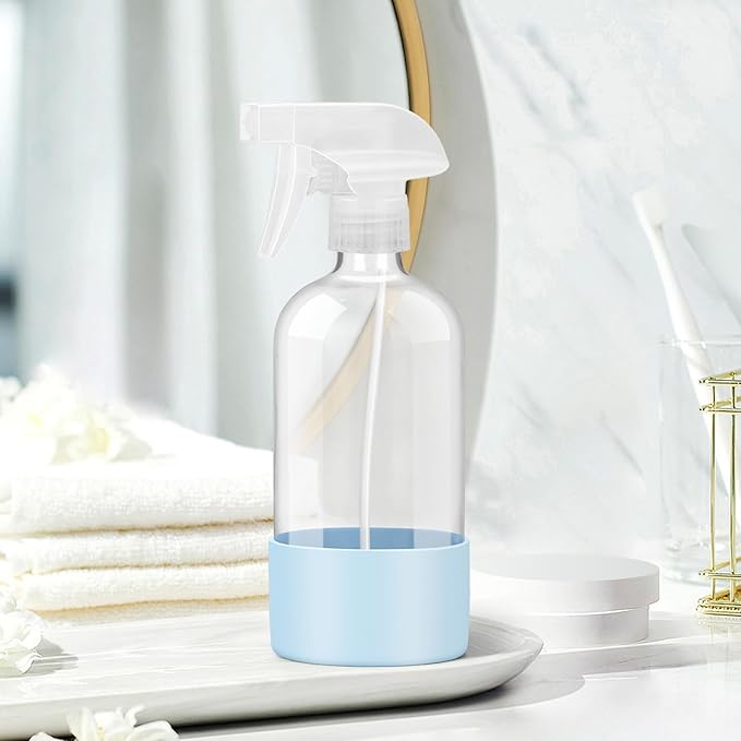 Rionisor Glass Spray Bottles with Silicone Sleeve Protection, Empty 16 oz Refillable Containers, Reusable Spray Bottles with Adjustable Nozzle for Hair, Cleaning Solutions, Essential Oils 1 Pack Blue