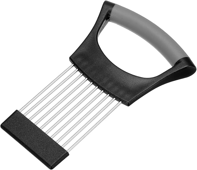 uxcell Onion Slicer Holder, Stainless Steel Vegetable Cutting Holder Food Cutter Tool for Slicing Storing Onions Tomatoes Potatoes Avocados Apples, Black Grey