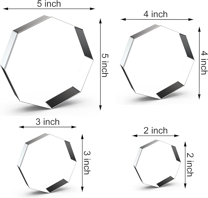 Octagon Cookie Cutter Set for Baking - 5 Inch, 4 Inch, 3 Inch, 2 Inch - Geometric Polygon Frame Plaque Cookie Cutters Shapes Molds - Stainless Steel