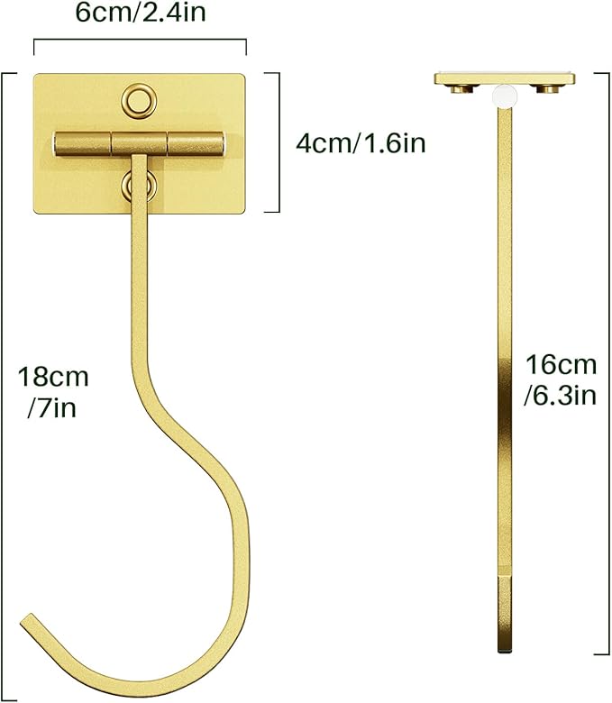 bussdis Under Cabinet Banana Hook Adhesive: Foldable Banana Hanger, Gold Metal Banana Holder for Kitchen & RV, Space-Saving Design, Folding with Magnets When Not in Use, Keep Bananas Fresh