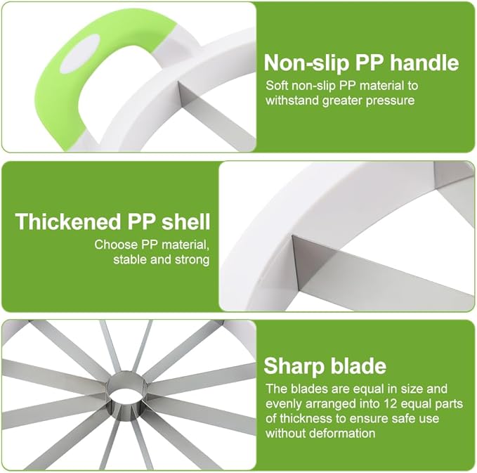 Extra Large Watermelon Slicer Cutter, Stainless Steel Watermelon Knife Set with See-d Remover, Sharp Fruit Cutter Round Divider for Cantaloup Melon Pineapple, Fruits up to 30cm(COLOR:Green)