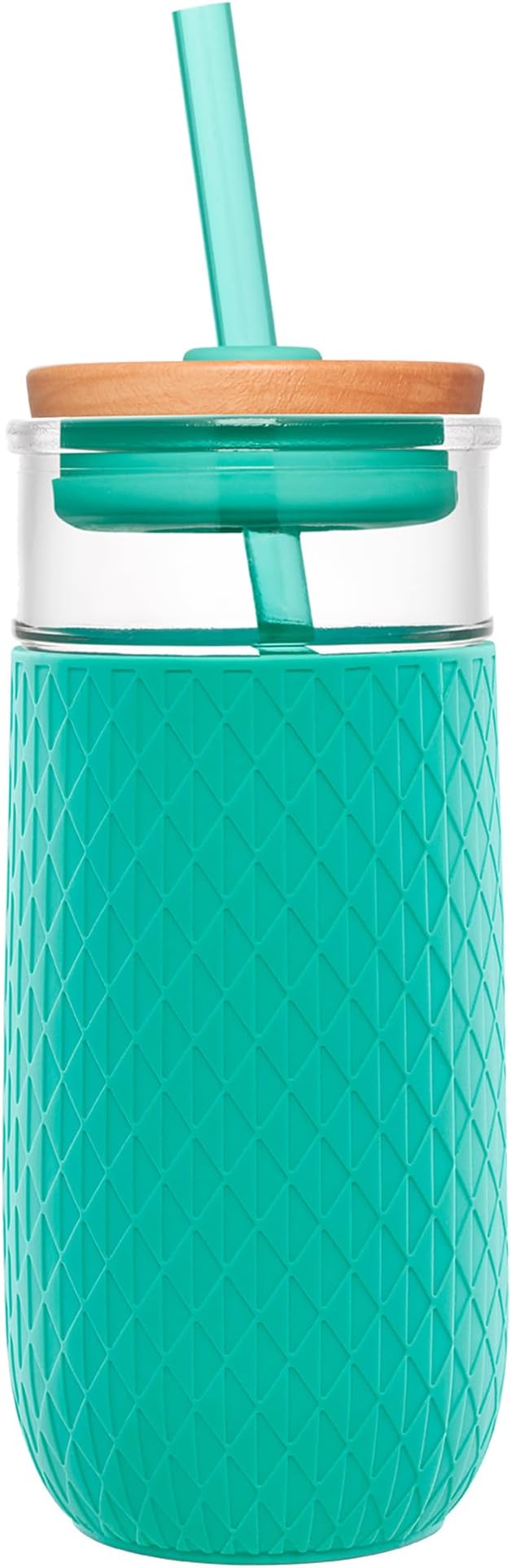 Ello Devon 18oz Glass Tumbler with Straw, Friction Fit Bamboo Wood Lid and Silicone Sleeve | Perfect for Iced Coffee, Tea, and Smoothies