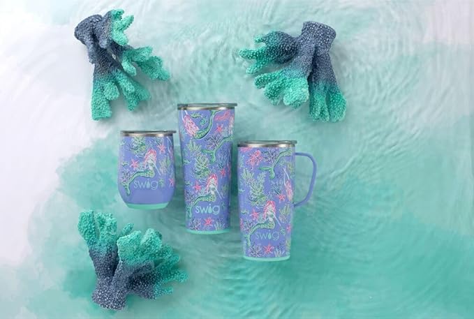 Swig Life 22oz Insulated Tumbler, Travel Coffee Tumbler with Lid, Cup Holder Friendly Travel Coffee Mug, Stainless Steel (Under the Sea)
