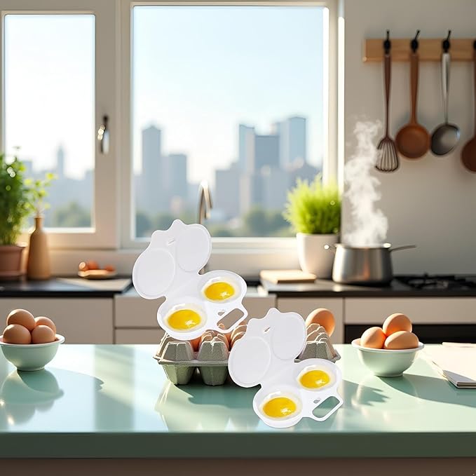 2Pcs White Egg Poacher, Microwave Egg Boiler Poacher, 2 Cavity Nonstick Poached Egg Maker With Lid, Egg Poacher Microwave Egg Cooker, Double Drain Poached Egg Cups Cookware（13 * 5cm）