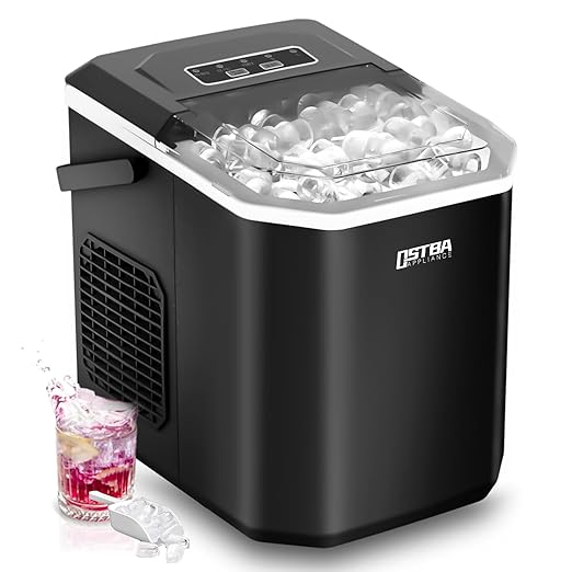 OSTBA Countertop Ice Maker Machine, Portable Ice Maker Makes 9 Bullet Ice Cubes in 6 Minutes, 26Lbs/Day Ice Makers Countertop with Self-Cleaning, Compact Mini Ice Maker for Home Kitchen RV Party