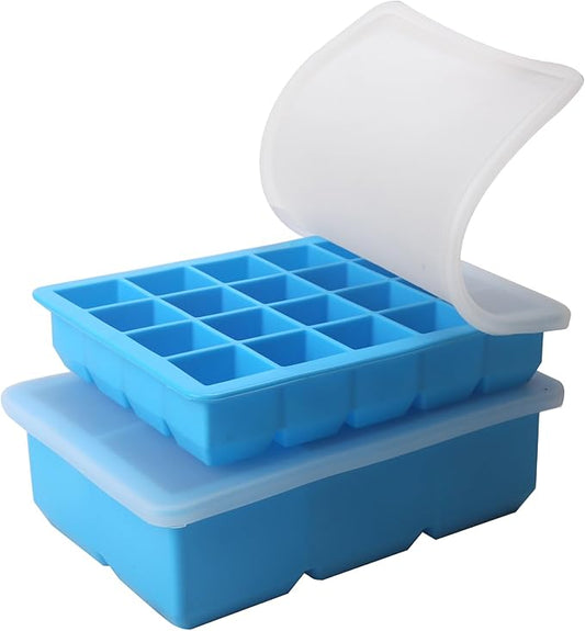 1/2-Cup & 1 Tbsp Silicone Freezer Molds - Perfect for Storing Garlic, Herbs, Ginger, Pesto, Tomato Paste, Freezing Soup,Stews,Sauces,Purees and More - Silicone Food Freezer Tray (Blue 2 Pack)