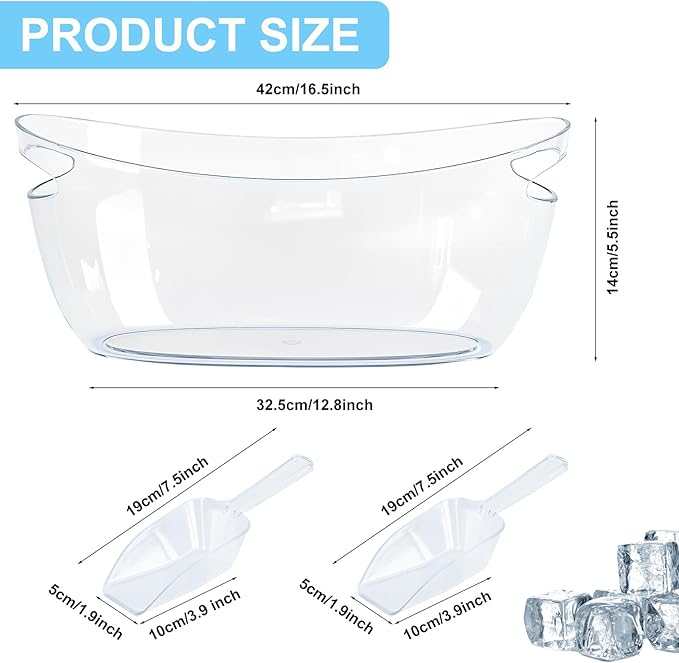 2-Pack Ice Buckets for Parties - Extra Large 5.5L Clear Beverage Tubs with Scoops, Perfect for Champagne, Beer, Sparkling Wine, and Cocktails - Mimosa Bar Essentials