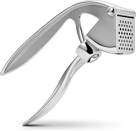 Garlic Press, Premium Kitchen Metal Garlic Crusher Masher Tool, Rust Proof & Dishwasher Safe, Heavy Duty Professional Garlic Mincer with Ergonomic Handle, Easy to Squeeze and Clean -Silver