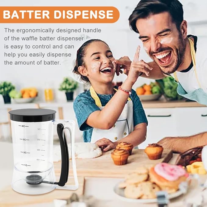 Pancake Batter Dispenser with Squeeze Handle, Cupcake Batter Dispenser with Oil Brush & Scraper for Precise Portion Control, Baking Tool for Pancakes Cupcake, Waffle, Muffin Mix