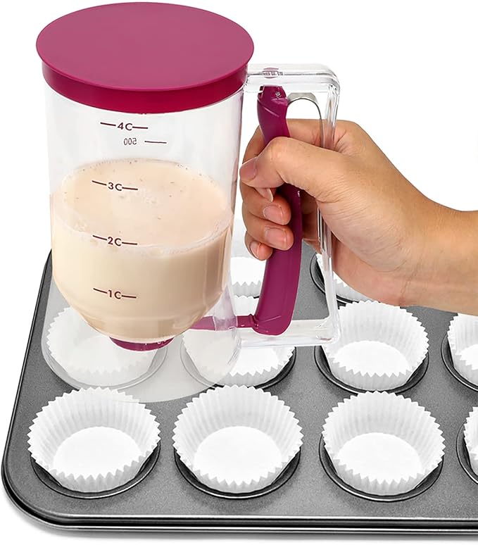 Batter Dispenser with Squeeze Handle For Cupcake, Waffle, Pastry, Pancake, Cookie, Cake, Batter Cream Separator Cup Measuring Baking Tool