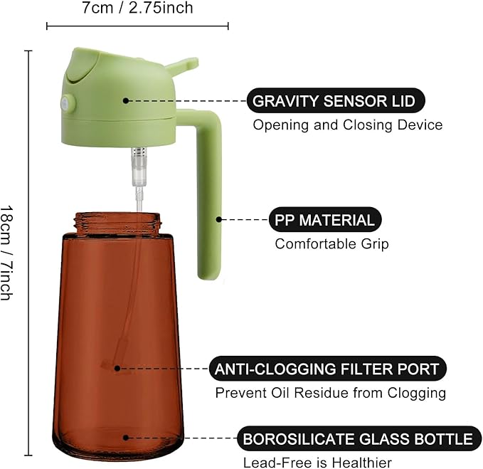 2 In 1 Oil Dispenser And Oil Sprayer, 16 Oz/470 Ml Oil Dispenser For Kitchen Spray, With Fine Mist Nozzle, Suitable For Cooking, Air Fryer, Salad, Grilling (green-2)