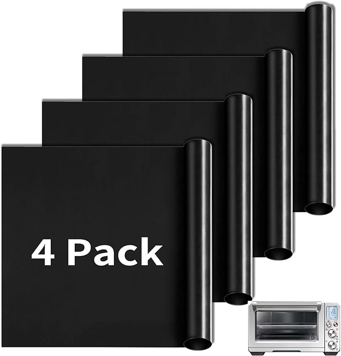 4 Packs Oven Liners for Bottom of Oven, 16"x12" Pre-Cut Rectangle Reusable Fiberglass Heat Resistant Non-Stick Mats for Breville BOV900BSS BOV950BSS Smart Oven Air Fryer Pro Convection Oven