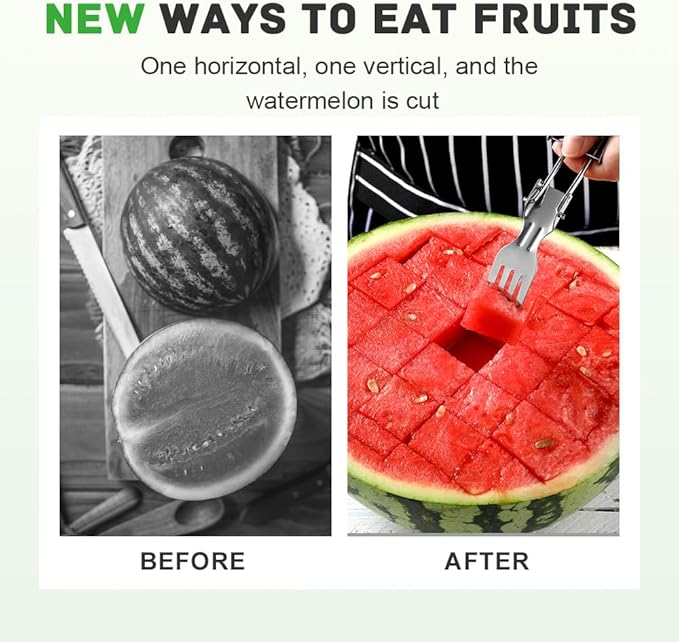 2-in-1 Stainless Steel Fruit Cutter, Watermelon Fork Slicer Cutter, Portable Watermelon Cutter Tool with Dual Head Design for Home Party Camping Kitchen (2)