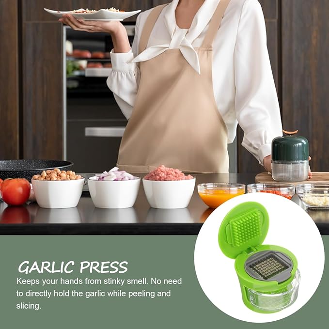 PRETYZOOM 1PC Mini Garlic Chopper with Container, Manual Garlic Press with Stainless Steel Blade, Handheld Mincer Presser Kitchen Gadget- 2.5x2.5x2.9''