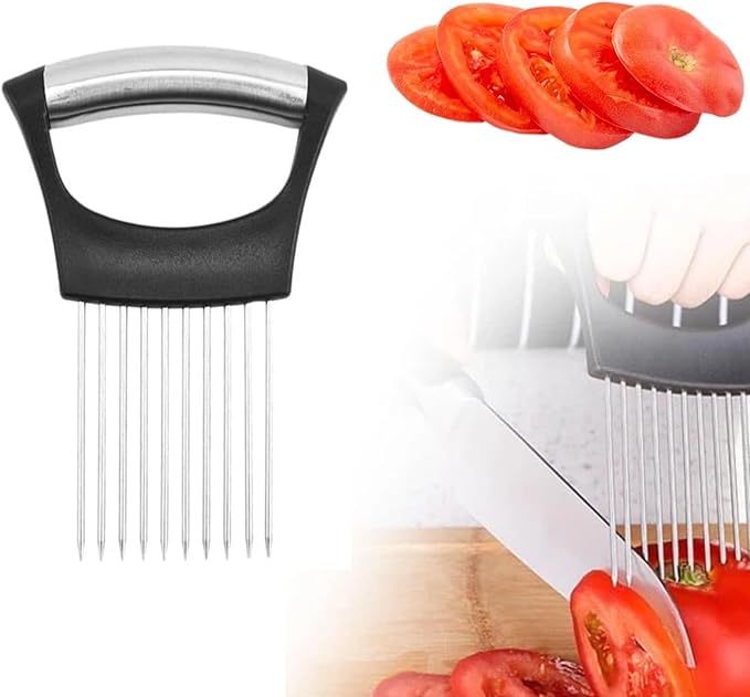 Onion Holder for Slicing, Stainless Steel Onion Slice Holder Lemon Slicer Cutter for Slicing, Multi-Use Vegetable Chopper for Onions Tomatoes Avocados Potato Meat Lemon, Food Slicing Assistant (1pcs)