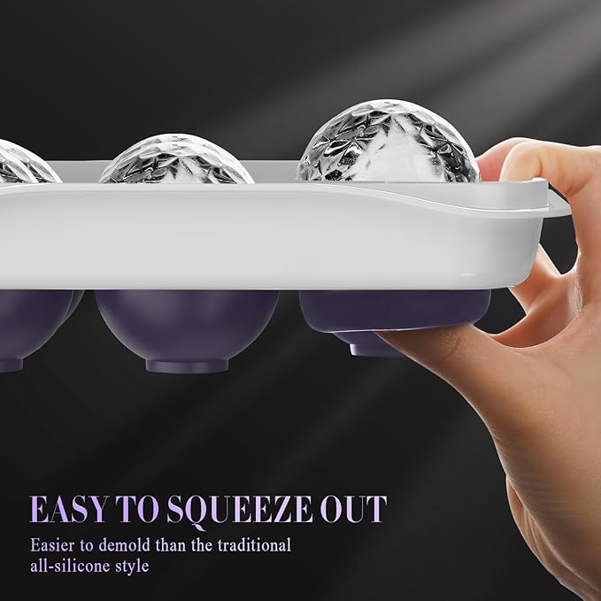 Round Ice Cube Mold with Lid - 2.2 Inch Sphere Ice Ball Maker, Large Whiskey Ice Cubes Mold with Easy Release, Reusable Silicone & Plastic Tray for Bourbon, Scotch, Brandy, Cocktails, Gift