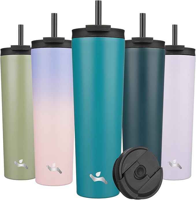 Konokyo 34 OZ Insulated Tumbler with Lid and 2 Straws Stainless Steel Water Bottle Vacuum Travel Mug Coffee Cup,Blue