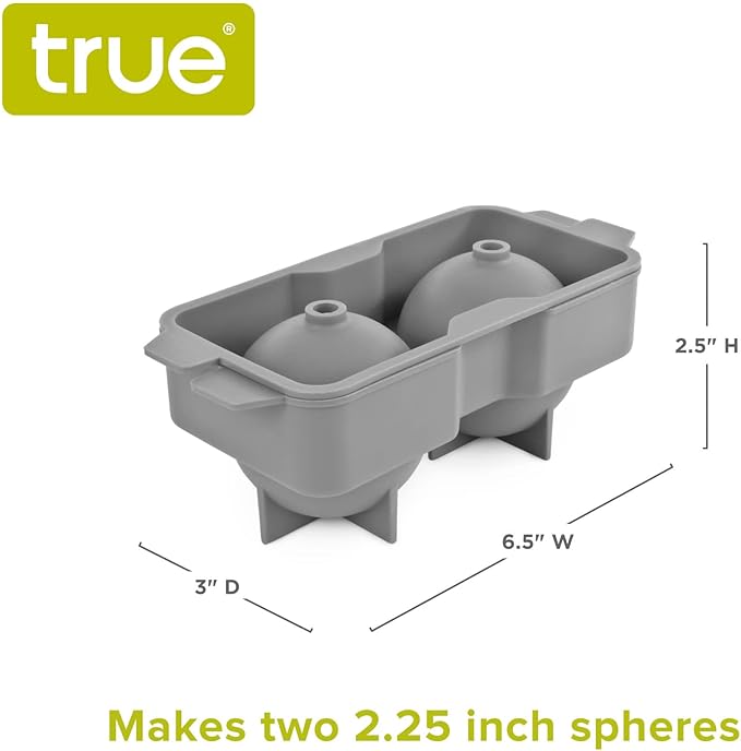 True Sphere Ice Tray, Silicone Mold for 2.25 Inch Extra Large Ice Balls, Easy to Release, Perfect for Whiskey, Bourbon, Cocktails, Mixed Drinks, Bar Cart Accessories, Home Bar Gifts, Set of 1, Grey