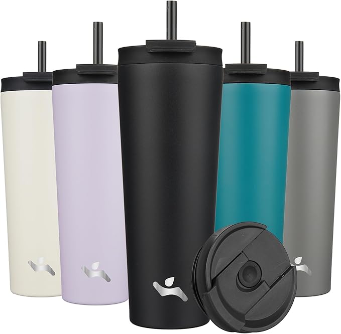 Konokyo 26 OZ Insulated Tumbler with Lid and 2 Straws Stainless Steel Water Bottle Vacuum Travel Mug Coffee Cup,Black