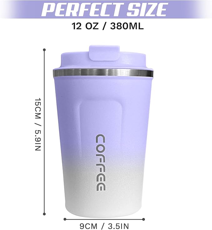 SPLMIFA Travel Coffee Mug Leak-Proof, Reusable Coffee Cups with Lid, Stainless Steel Vacuum Insulated Coffee Tumblers, Thermal Insulation Cup for Men & Women Hot & Cold Drinks(2nd-Purple White, 12OZ)
