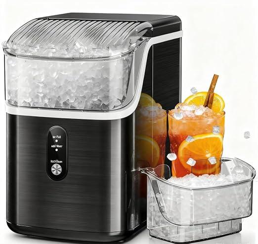 Kismile Nugget Ice Maker Countertop,35Lbs/24H Pellet Ice Machine with Chewable Ice,Self-Cleaning Pebble Ice Maker with Ice Scoop,One-Click Operation,for Home/Kitchen/Office(Black)