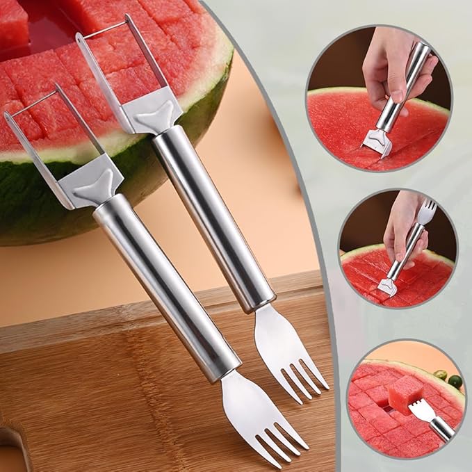 2-in-1 Stainless Steel Fruit Cutter Watermelon Cutter,2026 Watermelon Slicer Watermelon Cutters Melon Cutter Tool, Watermelon Cutting tool Stainless Steel for Kitchen (3pcs)