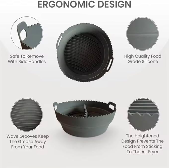 Silicone Air Fryer Liner 8.6" Round for 5–8 QT, With Divider Split for 2 Flavors, Reusable Non-Stick Collapsible Pot Liner, Dishwasher Safe, Heat-Resistant 446°F, RED, 1 Pack