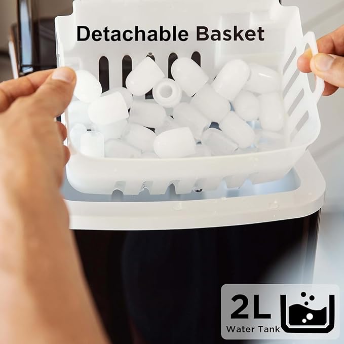 Silonn Countertop Ice Maker, Auto-Cleaning Portable Ice Machine with Ice Scoop and Basket, 26lbs in 24Hrs, 9 Ice Cubes Ready in 6 Mins, 2 Sizes of Bullet Ice for Home Party