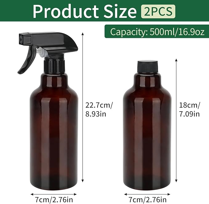 Cosywell Glass Spray Bottles 16.9oz/500ml 2 Pack Empty Spray Bottle for Cleaning Mist/Stream Heavy Duty Water Spraying Bottle for Cooking Solutions Essential Oils Hair Care(Brown)