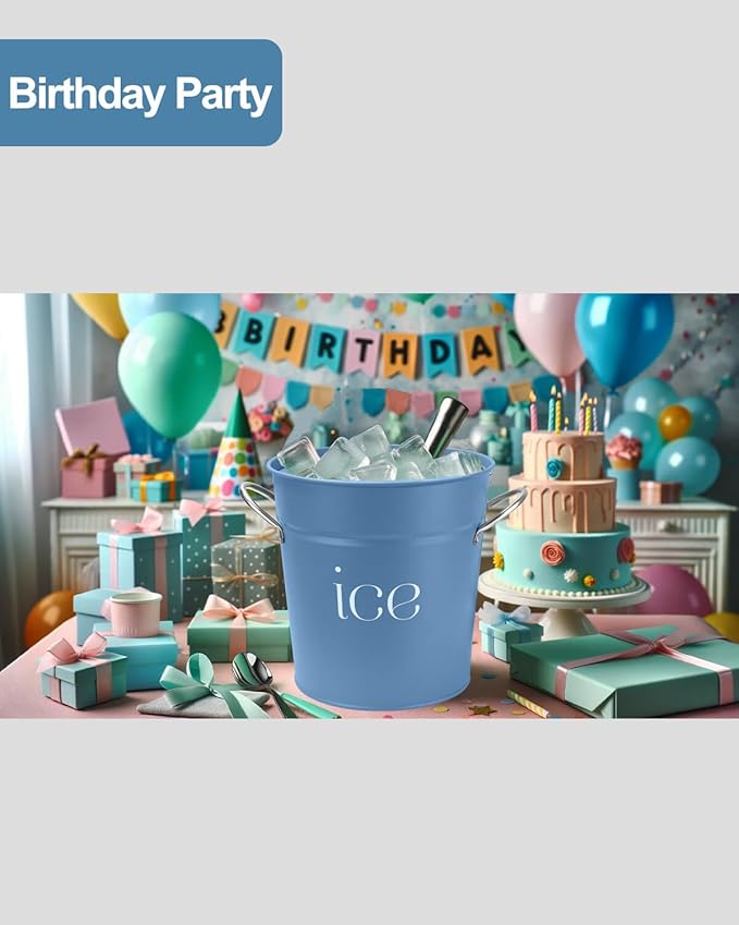 3Qt Blue Galvanized Ice Bucket with Lid, Scoop & Handles - Ideal for Cocktails, Parties, BBQs, Wine & Champagne Double-Layer Insulated Outer & Galvanized Inner Layer, Perfect for Home & Outdoor Use