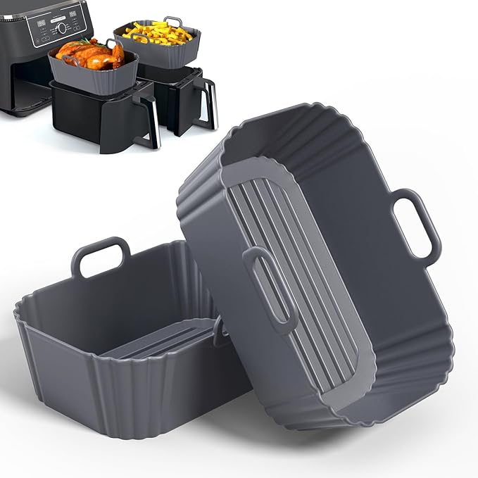 Silicone Air Fryer Liners 2 Pack, Reusable Compatible for Ninja Foodi DZ201, DZ401, DZ550, COSORI, Chefman, Instant, and 6-in-1 8-10QT Baskets