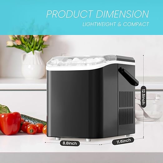 Ice Makers Countertop, Portable Ice Machine with Handle, 6 Mins 9 Bullet Ice Cubes with Basket and Scoop, 26lbs in 24Hrs, Auto-Cleaning, for Home, Kitchen, RV, Camping, Black