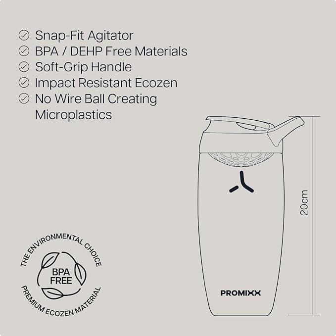 Promixx Pursuit Protein Shaker Bottle – 26oz Silent Snap-Fit Mixer for Lump-Free Shakes – Leak-Proof BPA-Free Ecozen Gym Shaker with Measurement Marks for Fitness and Travel – Lilac