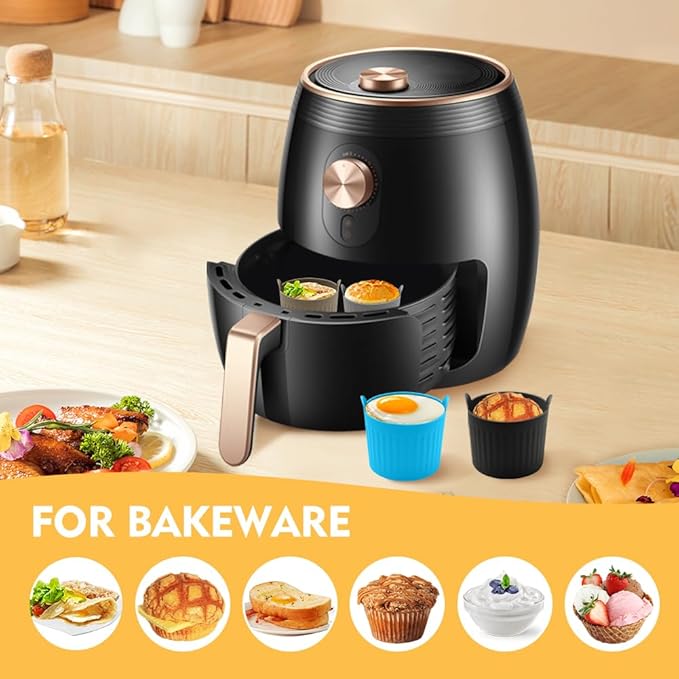 4Pack Air Fryer Baking Ramekins, Silicone Mould Cups, Easy Release Nonstick Bakeware, Ramekins for Air Fryer, Air Fryer Egg Mould, Large Muffin Cases for Air Fryer(4Color,Size:2.6inch)