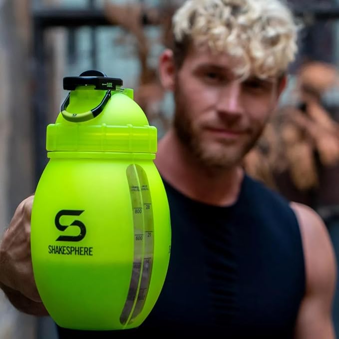 SHAKESPHERE Protein Shaker Bottle Jug 1.3L – Double Walled, Leak Proof Gym & Mixer Bottle, BPA-Free, Durable Design with Easy-Grip Handle, Silicone Base, and Clear Viewing Window – Fluorescent Yellow